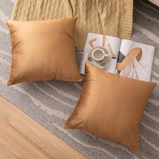 NiNi ALL Decorative Throw Pillow Covers Velvet 26x26 Inch Pack of 2 Brown Cushion Covers Soft for Couch Sofa Bedroom Living Room Outdoor