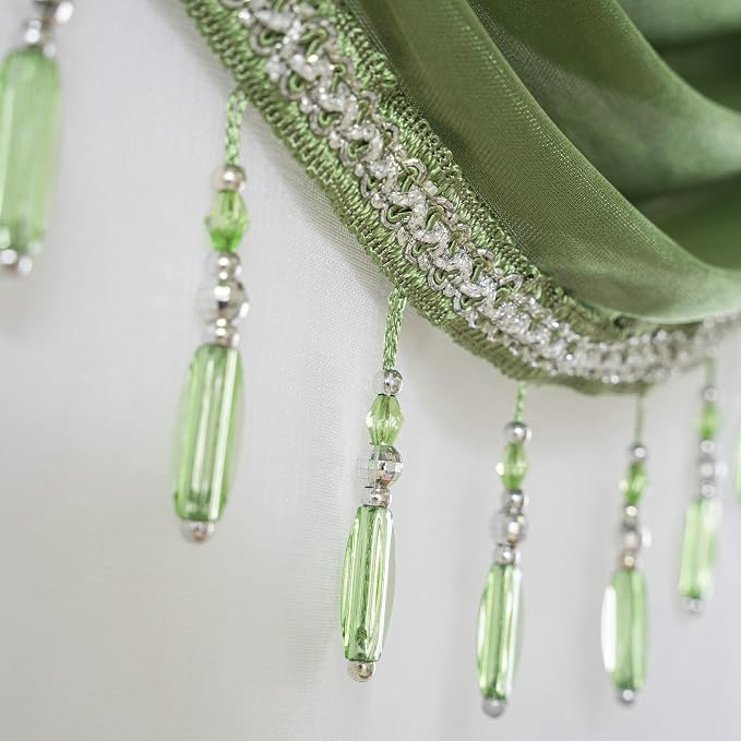 Petrichor Embroidered Sheer Curtain 2 Panels Set - Luxury Window Curtain Attached Valance with Satin Backing and 2 Tie Backs for Living Room,Dining Room, 54x95 inches, Sage Green