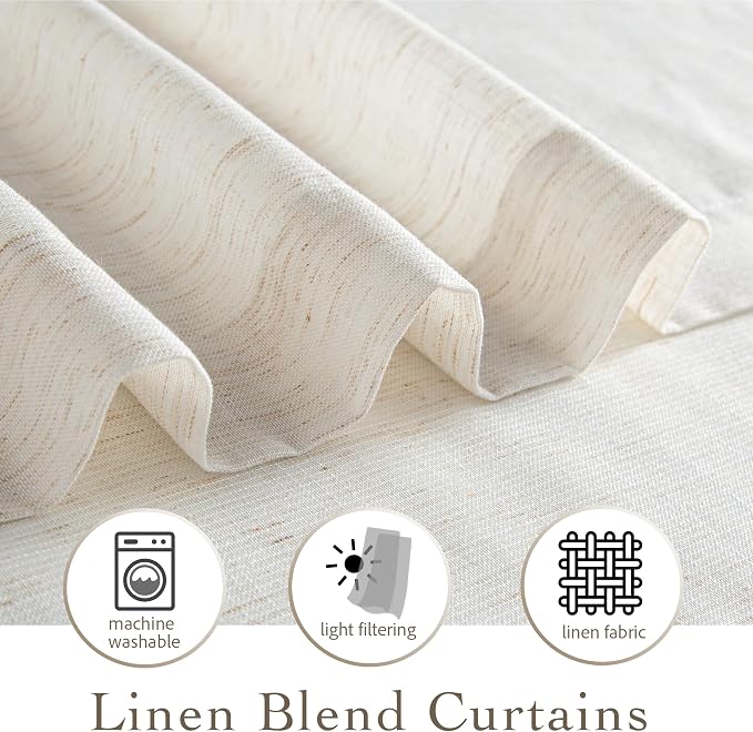 RYB HOME Sheer Curtains 84 inches Long Linen Blend Light & Airy Vertical Translucent Panels for Bedroom Living Room Office, Rod Pocket & Back Tab, W52 x L84, Ivory, 2 Panels