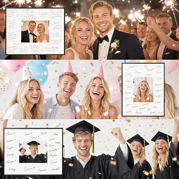 Signature Picture Frame 18x18, Aluminum Signable Frame with Glass, Black | Sleek Black Signable Frame with 8x8 for Wedding, Graduation, Birthday & Baby Shower Guest Book| Real Glass & Wall Kit