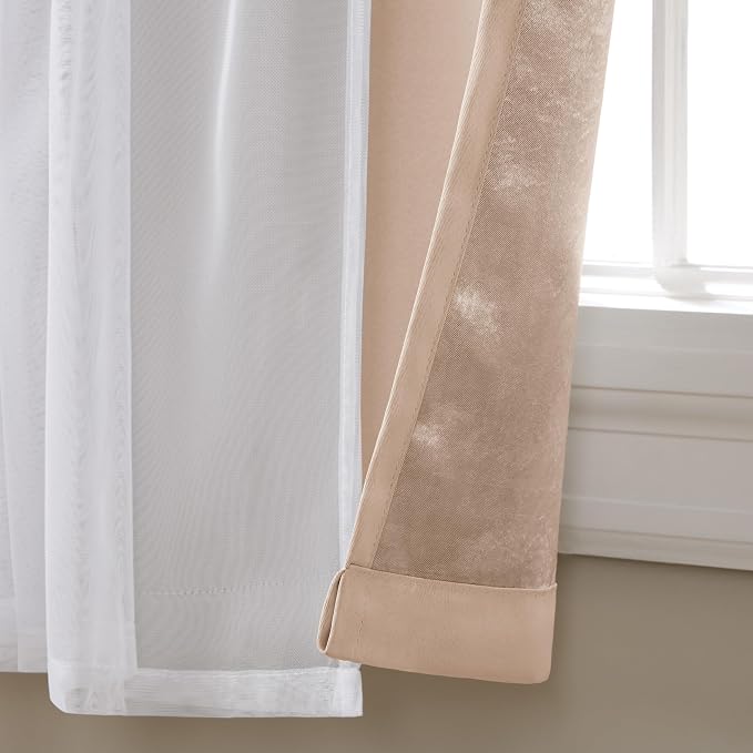 TOWN & COUNTRY LUXE Talia Double Layer Indoor Curtains,Sheer and Room Darkening Blackout,Grommet Top,Energy Efficient Set, Rose Blush,52" W x 84" L (Pack of 12)