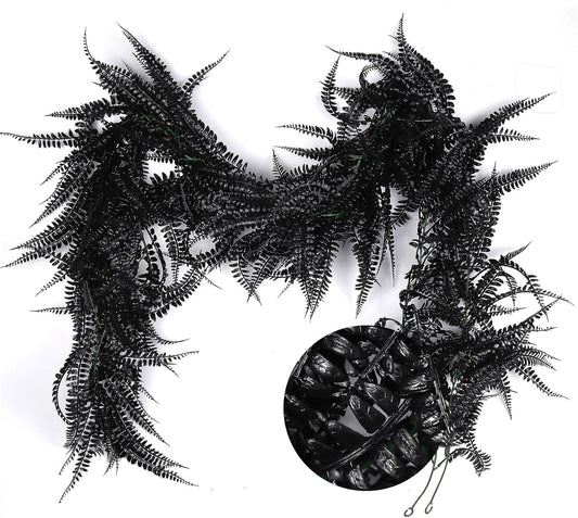 RECUTMS 2pcs Black Garland Artificial Hanging Plants 6 FT Boston Faux Ferns Garland Halloween Thanksgiving Party Outdoor Indoor Decor for Home