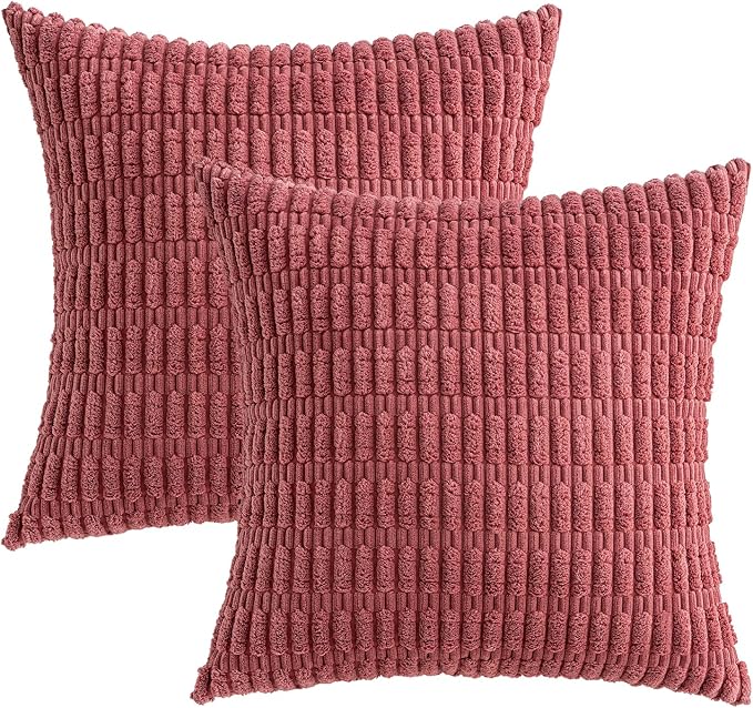 MIULEE Pack of 2 Corduroy Decorative Throw Pillow Covers 16x16 Inch Soft Boho Striped Pillow Covers Modern Farmhouse Home Decor for Sofa Living Room Couch Bed Cranberry Red