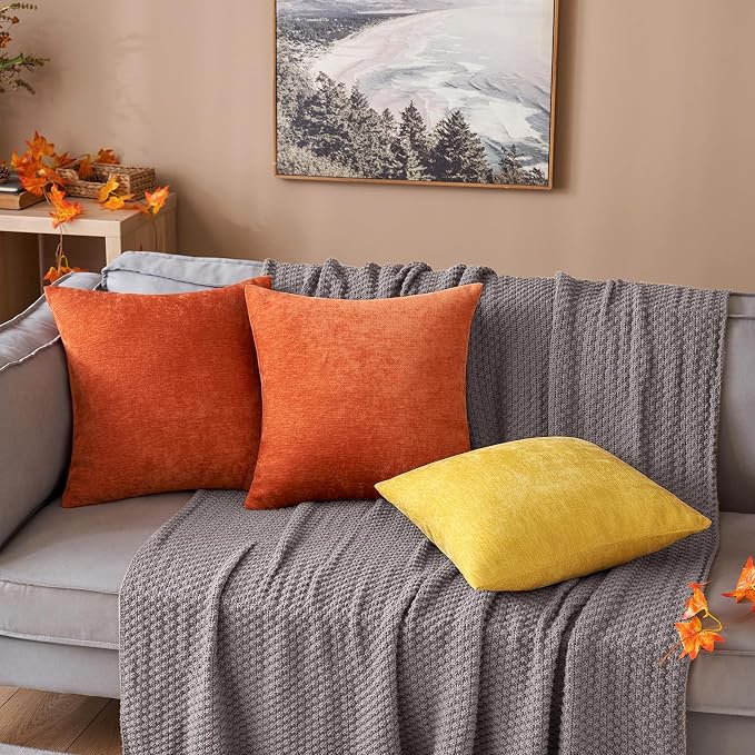 MIULEE Pack of 2 Mustard Yellow Decorative Pillow Covers 20x20 Inch | Soft Chenille Couch Throw Pillows Farmhouse Cushion Covers for Home Decor Sofa Bedroom Living Room