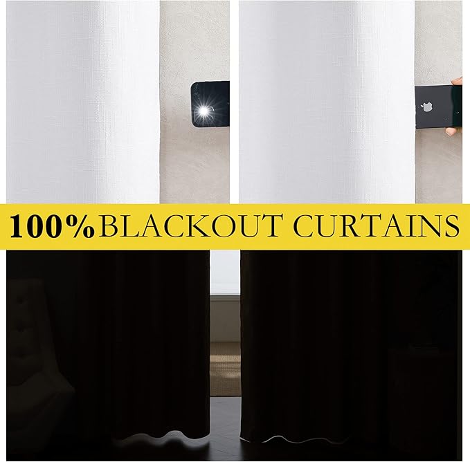NICETOWN 100% Absolutely Blackout Linen Curtains with Thermal Insulated White Liner, White, 42 inches Wide, 54 inches Length Energy Saving Curtains for Cupboard 2 Panels Set, Vertical Blinds