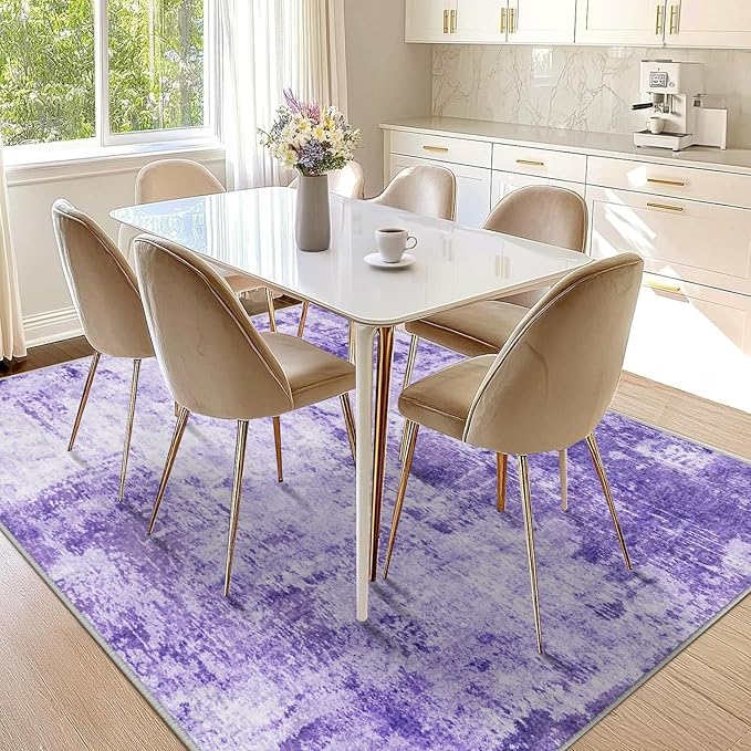 RELEANY Washable Area Rugs 8'x10' Non-Slip Modern Abstract Soft for Living Room Entryway Bedroom Kitchen, Print Pattern, Purple Gray Pink White