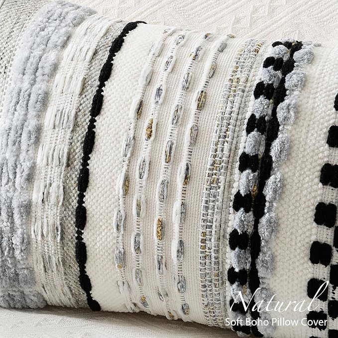 Kevin Textile 20x20 Inch Throw Pillow Cover 1 Pack Boho Decorative Soft Chenille Thread Woven Tufted Textured Square Cushion Case Farmhouse Accent for Living Room Couch Sofa Bed, Black