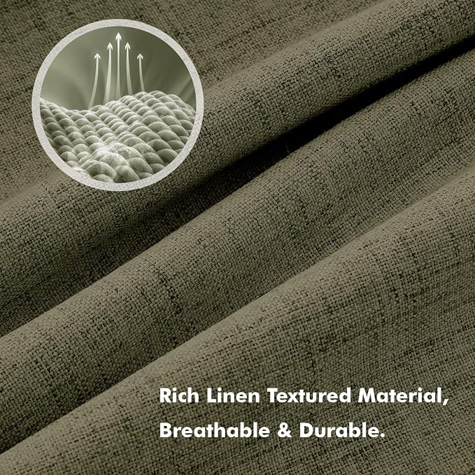 MIULEE 100% Blackout Linen Curtains for Bedroom, Light Olive Green Solid Luxury Decor Thermal Insulation Room Darkening Drapes for Living Room Back Tab Rod Pocket 42 x 72 Inches, 2 Panels