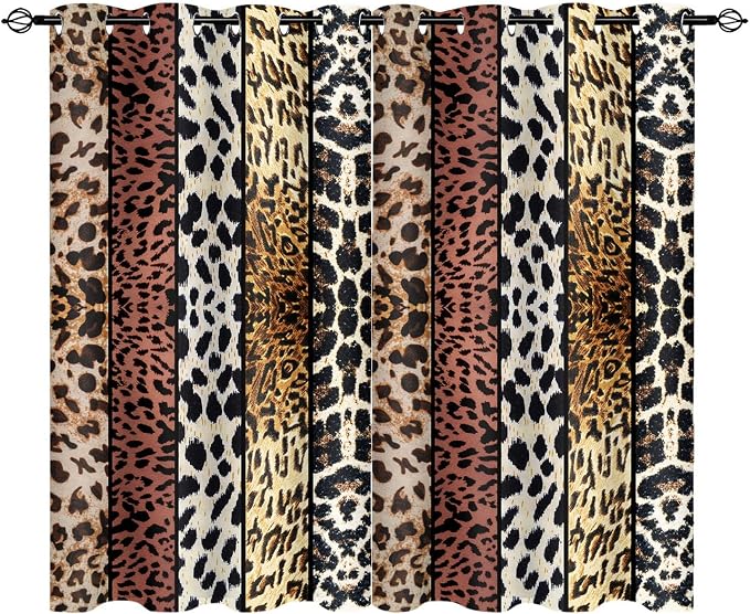 Wild Animal Print Curtain, Room Darkening Thermal Insulated Blackout Leopard Boa Window Drapes with Grommets for Living, Dining, Bedroom, Brown Leopard Print, 52"x 72", 2 Panels