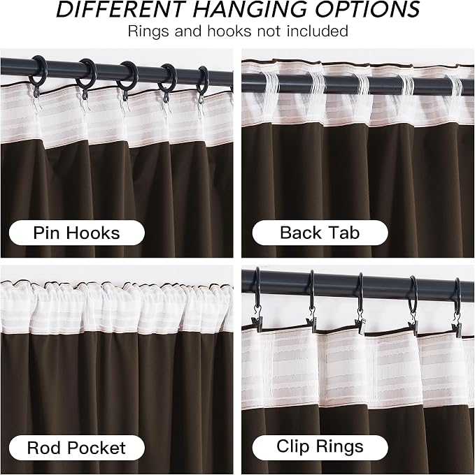 RYB HOME Brown Blackout Curtains 84 inches Long Velvet, Room Darkening Thermal Insulated Drapes with Hook Belt for Bedroom Home Theater, W 52 x L 84 inches, 2 Panels Set