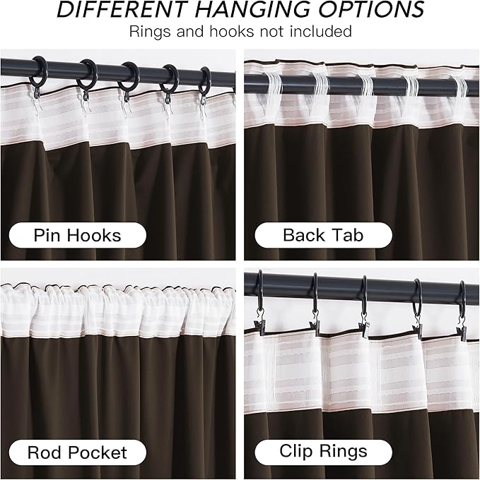 RYB HOME Brown Velvet Curtains for Bedroom Living Room, Thermal Insulated Privacy UV Heat Blocking Luxurious Drapes for Nursery Dining Room, 52" W x 108" L, 2 Panels, Rod Pocket/Back Tab/Hook Belt