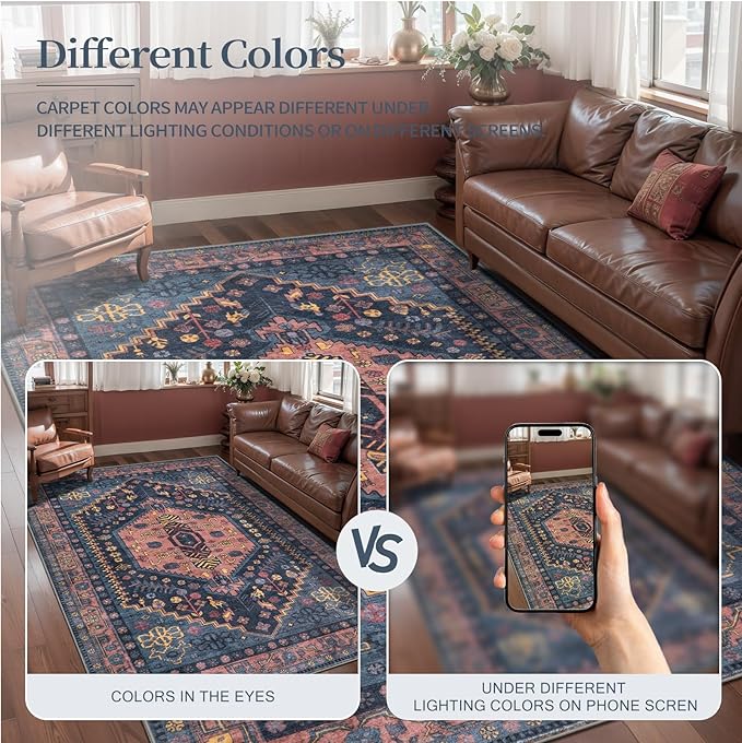 Ciicool 2x5ft Runner Rug, Hallway Wahshable Rugs Vintage Kitchen Carpet for Entrance Bedroom Bedside Living Room Kitchen Laundry Bathroom Decor
