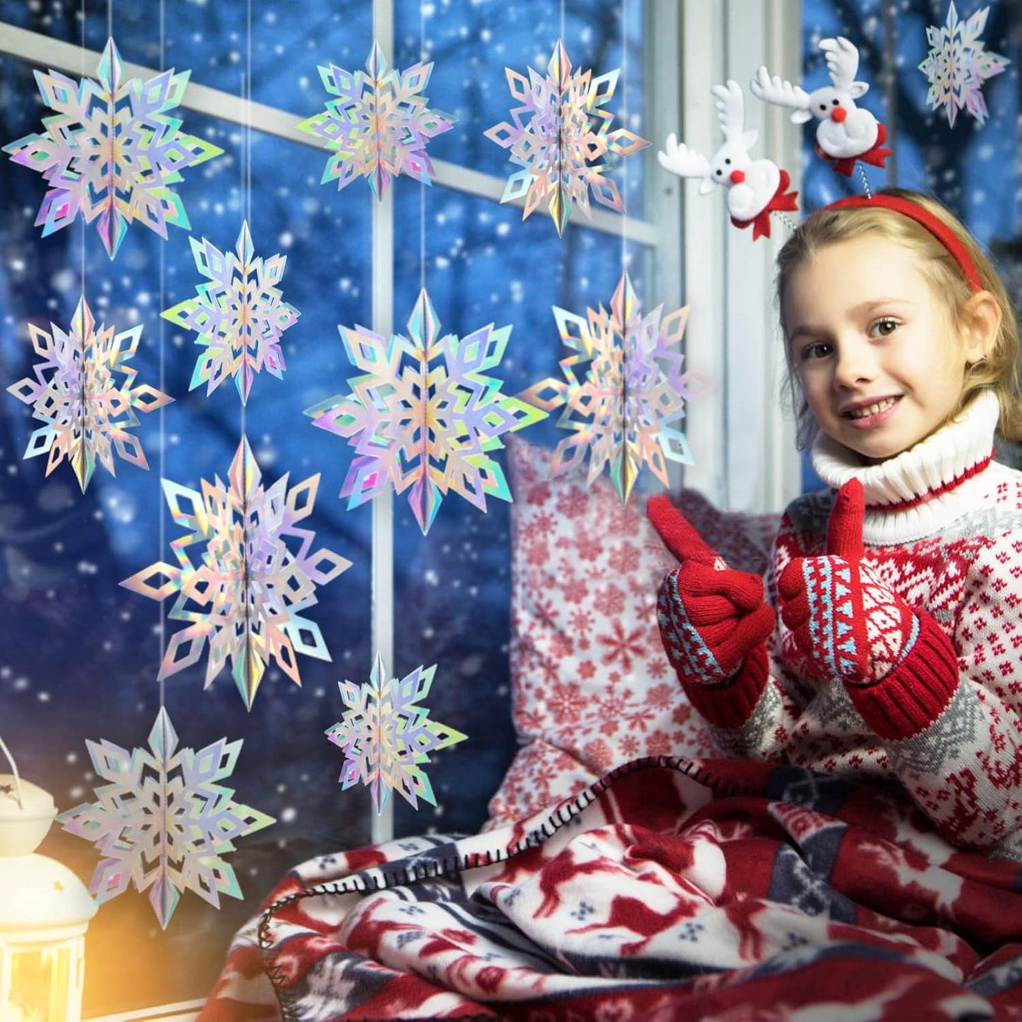 GuassLee Christmas Hanging Snowflakes Decorations Clearance 30pcs 3D Iridescent Paper Snowflakes Snow Flakes Garland for Winter Wonderland Frozen Christmas Birthday Party Decorations