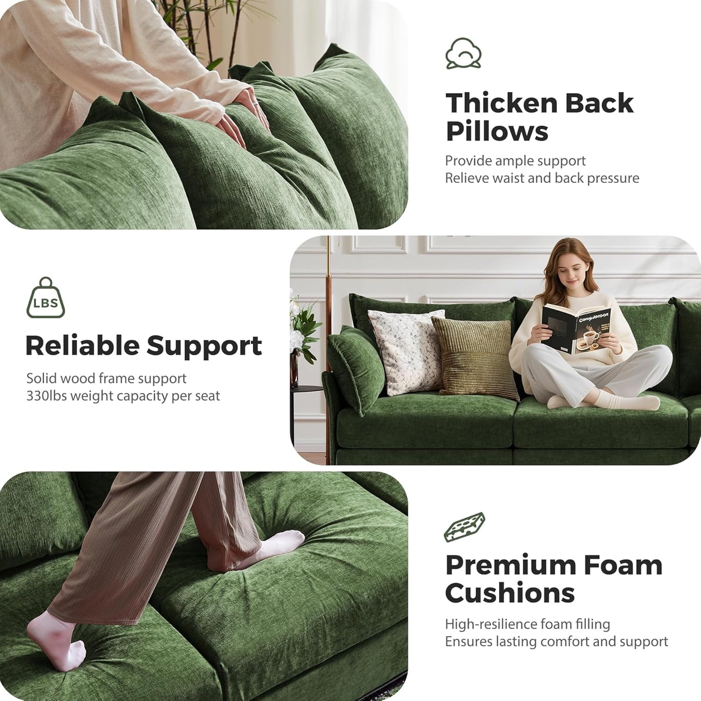 134.6" Oversized Modular Sectional Sofa, Large 7 Seater U Shaped Couch with Storage Ottoman with Reversible Chaise Deep Seat for Living Room, Apartment - Chenille Green