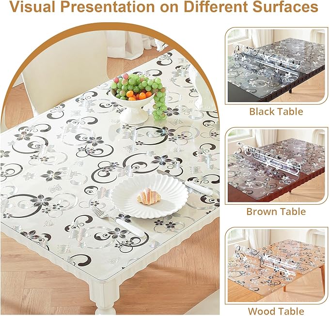 LovePads Floral Clear Table Cover Protector - 42 x 72 Inch Thick Plastic Table Cloth, Waterproof PVC Desk Mat for Dining Room Table, Wood Furniture Topper, Anti-Scratch Desk Pad for Kids Writing,