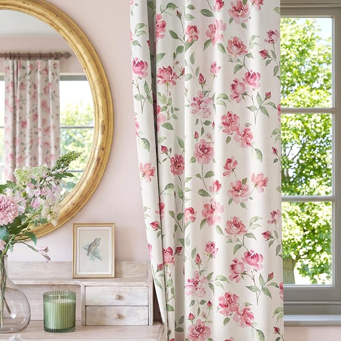 jinchan Pink Curtains Floral Blackout Curtains 84 Inch Length Watercolor Rose Cottagecore for Bedroom Living Room Room Darkening Drapes Romantic Vintage Decor Rod Pocket & Back Tab 2 Panels