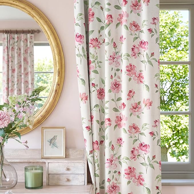 jinchan Pink Curtains Floral Blackout Curtains 96 Inch Length Watercolor Rose Cottagecore for Bedroom Living Room Room Darkening Drapes Romantic Vintage Decor Rod Pocket & Back Tab 2 Panels