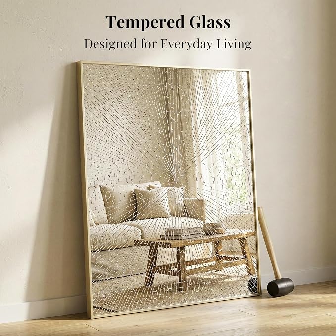 40"x30" Satin Gold Framed Rectangle Bathroom Vanity Wall Mirror | Over-Sink Vanity Mirror, Slim Metal Frame, Entryway or Dresser Use, Vertical/Horizontal Mount, Tempered Glass