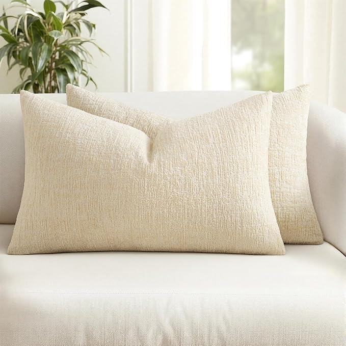 MIULEE Decorative Throw Pillow Covers 12x20 Pack of 2 Beige Couch Pillow Covers Soft Cozy Textured Chenille Pillowcases for Home Decor Sofa Living Room Cushion Bedroom