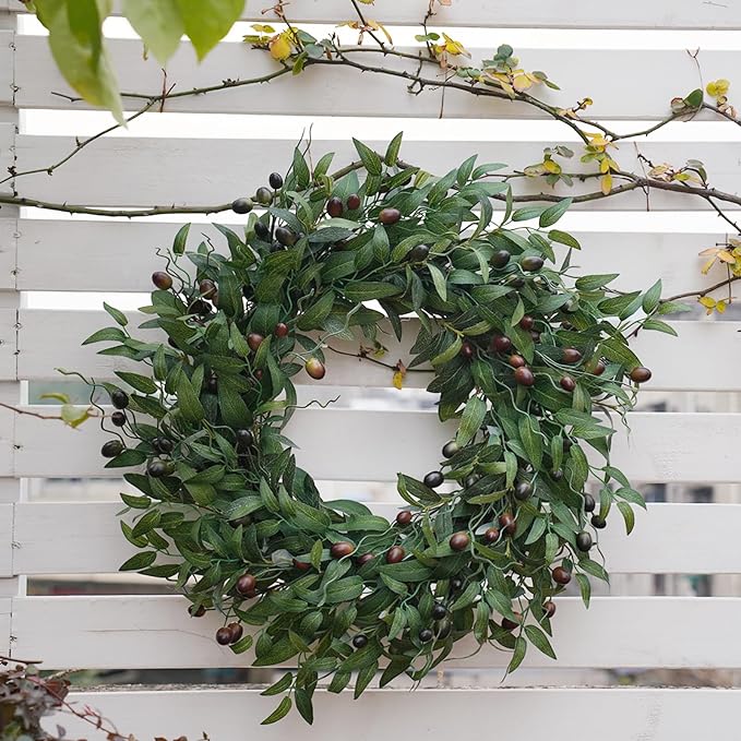 Olive Wreath 26 Inch Wreaths for Front Door with Purely Handmade Realistic Dense Olive Leaf Olive Berry, Elegant Home Decor Wreath Ideal for Front Door, Hallways, Any Area You Want to Brighten