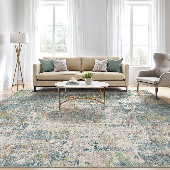 5x7 Area Rugs Living Room: Washable Large Abstract Neutral Modern Soft Rugs Stain Resistant Indoor Floor Non-Slip Accent Carpet for Bedroom Nursery Playroom Office Dining Room Home Decor- Teal
