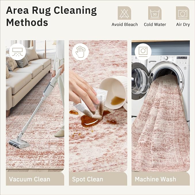 Soalmost 6x9 Area Rug for Living Room Washable Non-Slip Modern Rugs for Bedroom Dining Room Ultra-Thin Indoor Pink Rug