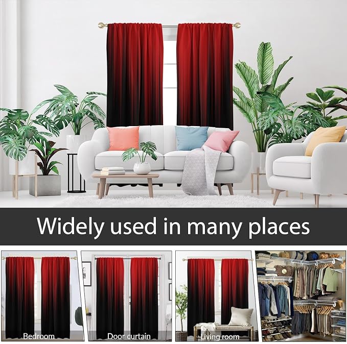 AAtter Red Black Window Curtains, Room Darkening, Long Wide 52" W x 63" L | 2 Panels Gothic Rod Pocket Drapes, Abstract Modern High Precision Fabric, Burgundy Ombre Large Living Dining Decor for Men