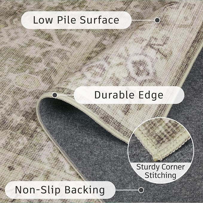 DCX Washable 9x12, Kid & Pet Friendly with Rubber Back Non Slip, Stain Resistant Vintage Rug for Living Room, Bedroom, Home Office, Soft Low Pile Large Farmhouse Distressed Carpet, Greige