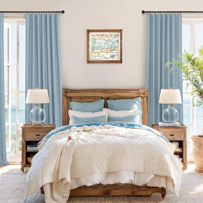Dusty Stone Blue Completely Blackout Curtains Back Tab Loop Pocket Bedroom Draperies Window Treatment Soundproof Thermal Black Out Long Curtains for Living Room Nursery 52 x 102 Inch Length 2 Panels