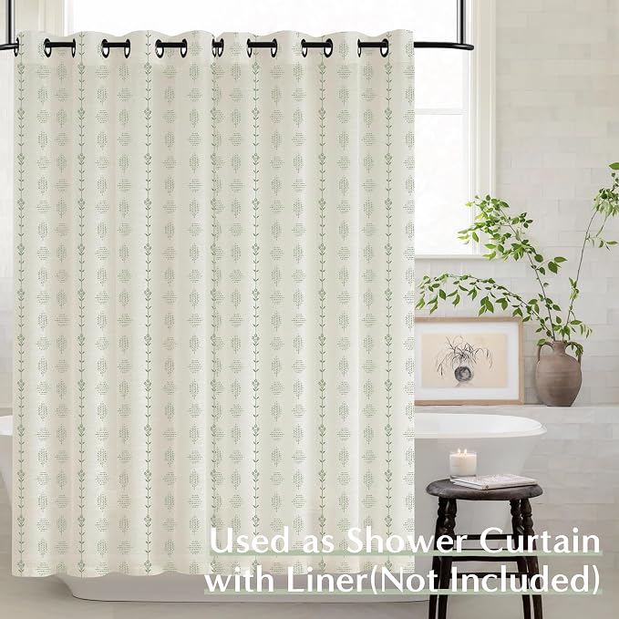 Sage Green Floral French Country Curtains, 72 Inch Long Cottage Core Farmhouse Linen Natural Fabric Patterned Drapes for Living Room Sunroom