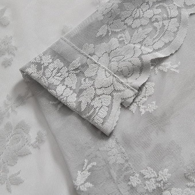 Kotile Grey Pattern Sheer Curtains 72 Inch Length, Country Rustic Floral Scalloped Grey Lace Curtains for Dining Room, Rod Pocket Privacy Vintage Sheer Lace Curtain, 52 x 72 Inch, 2 Panels