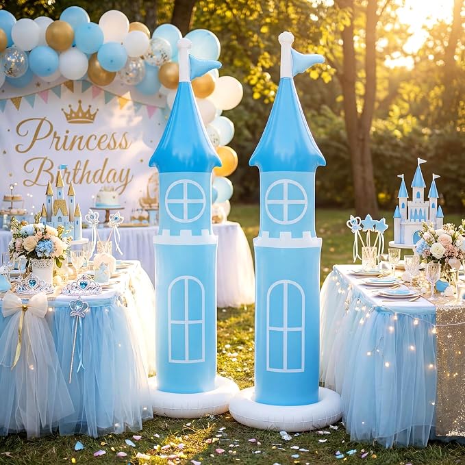 2 Pack 6.2 FT Birthday Party Decorations, Castle Inflatable Stand Castle Blow Up Yard Decorations for Indoor Outdoor Party Garden Supplies (Blue,Princess)