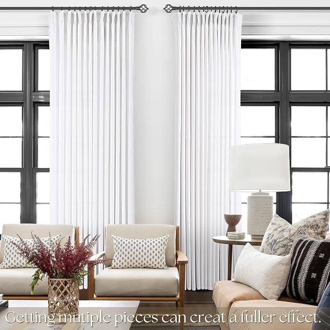 White Pinch Pleated Linen Curtains 132 Inch Length 2 Panels for Living Room Bedroom Textured WhiteSemi Sheer Drapes Pinch Pleat Rings Window Curtain 40x132