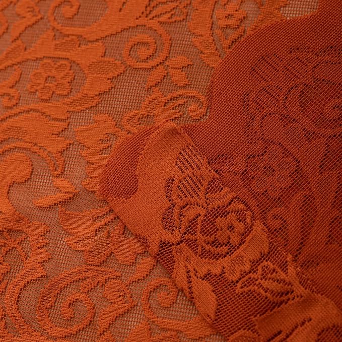 ALIGOGO Burnt Orange Curtains 72 Inch Length for Bedroom, Elegant Semi Sheer Lace Floral Drapes, Rust Boho Rod Pocket Privacy Terracotta Curtains 2 Panels, 52 x 72 Inch, Orange