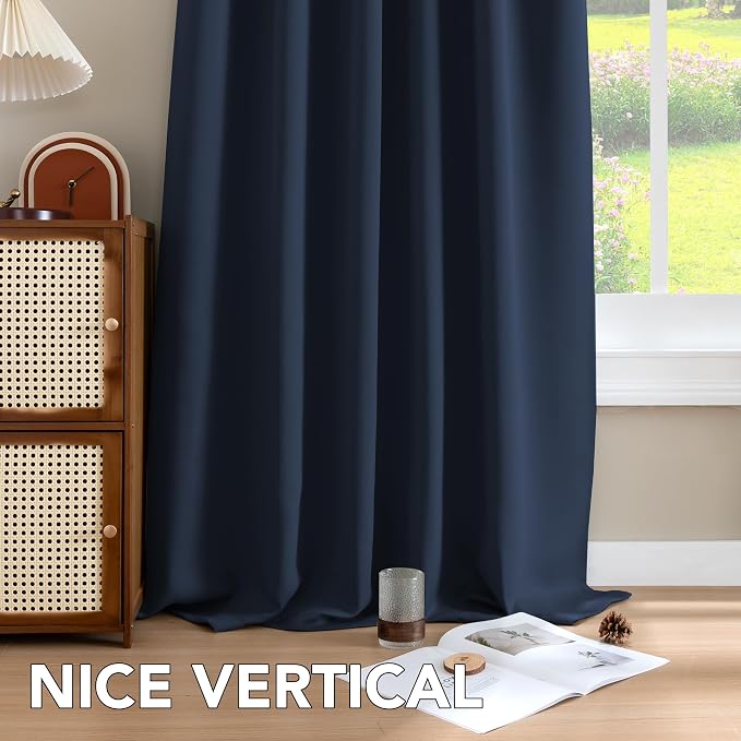 H.VERSAILTEX Back Tab Navy Blackout Curtains 102 Inch Long for Bedroom/Living, Rod Pocket Room Darkening Thermal Insulated Black Out Drapes, 52 x 102 Inch, Navy Blue, 2 Panels