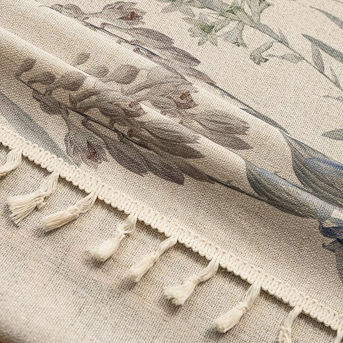 OYX Purple Floral 63 Inch Curtains for Bedroom, Semi Sheer Rod Pocket Vintage Boho Farmhouse Curtains, Light Filtering Short Window Panels 2 Piece Set for Living Room Kitchen