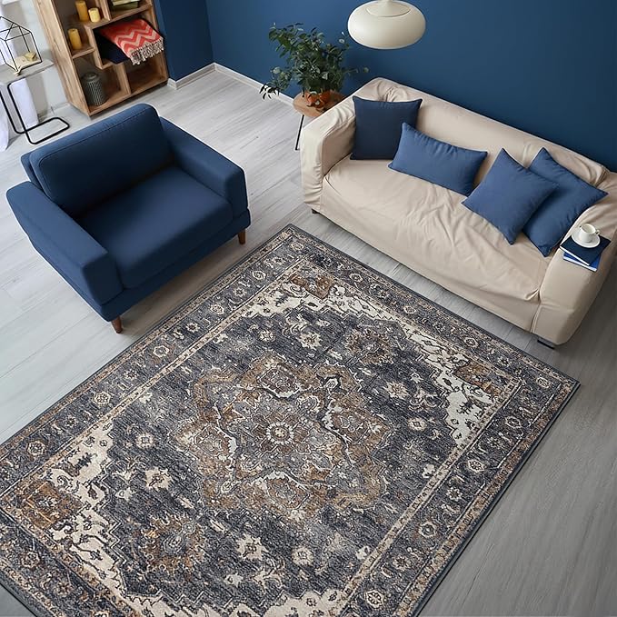 Keen Home Design 48"x72" Rug - Machine Washable Area Rug with Non-Slip Backing, Ideal for Living Room, Dining Room, Bedroom - Vintage, Easy Clean, Durable, Low Pile Rug - (4' x 6')