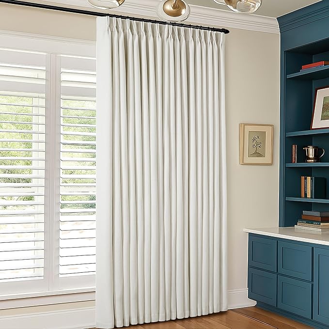 Natural Cream Linen Black Out Curtains 120 Inch Long for Living Room Bedroom 1 Panel Room Darkening Pinch Pleated Back Tab Extra Long Blackout Curtains Boho Farmhouse Thermal Insulated Drapes 60x120