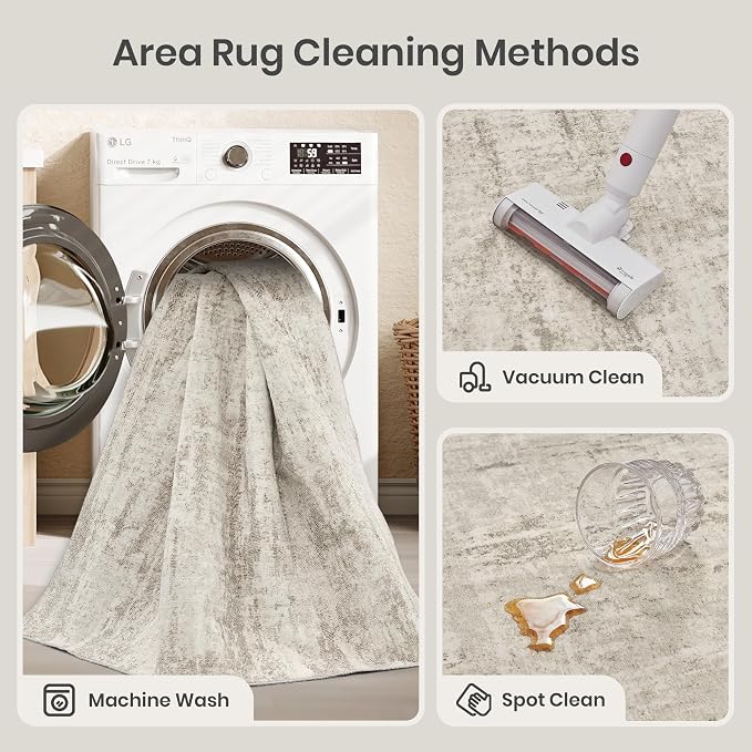 Valenrug Washable Rug 4x6 - Stain Resistant 4x6 Area Rugs for Living Room, Non Slip Backing Printed Rugs for Bedroom, Folable Machine Washable Area Rug(4'x6', Beige)