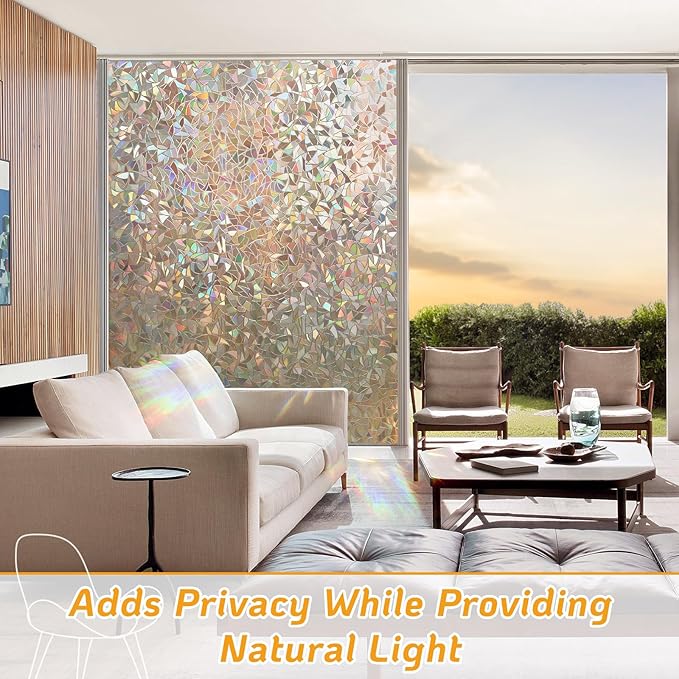 LUTE Window Privacy Film, Rainbow Window Flim, 3D Decorative Stained Glass Cling, Non-Adhesive Vinyl Static Cling Removable Glass Sticker, Sun UV Blocking Covering for Home, Brown, 35.4 x 157.4 inches