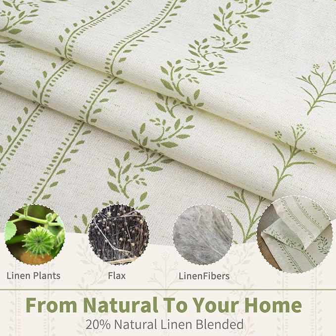 BGment Sage Green Curtains Spring Leaf Floral Print Cottage Core Botanical Curtains for Bedroom Light Filtering Curtain 72 Inch Long for Farmhouse Rustic, Each 52 Inch Wide, 2 Panels Set