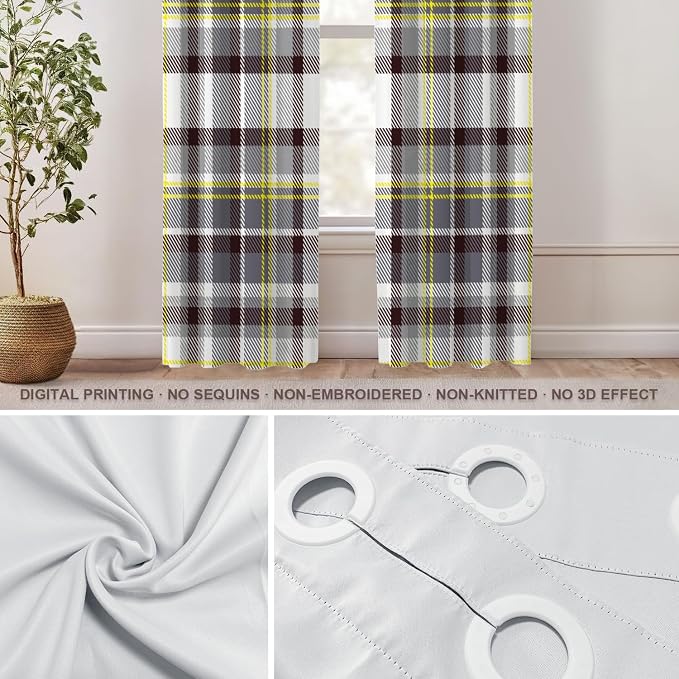 Shrahala Grunge Vintage Art Plaid Blackout Window Curtains, Tartan Grey Thermal Insulated Curtains Grommet Top Window Drapes for Living Room, Bedroom (2 Panels,52 x 84 in)