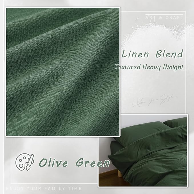 UHITECH Linen Curtains for Bedroom 2 Panels Set 45 Inch Curtains Blackout Short Cafe for Small Windows Thermal Olive Green Drapes Back Tab Living Room Darkening Drapes Black Out