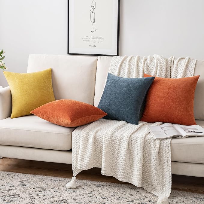 MIULEE Pack of 2 Burnt Orange Decorative Fall Pillow Covers 20x20 Inch | Soft Chenille Couch Autumn Throw Pillows Farmhouse Cushion Covers for Home Decor Sofa Bedroom Living Room