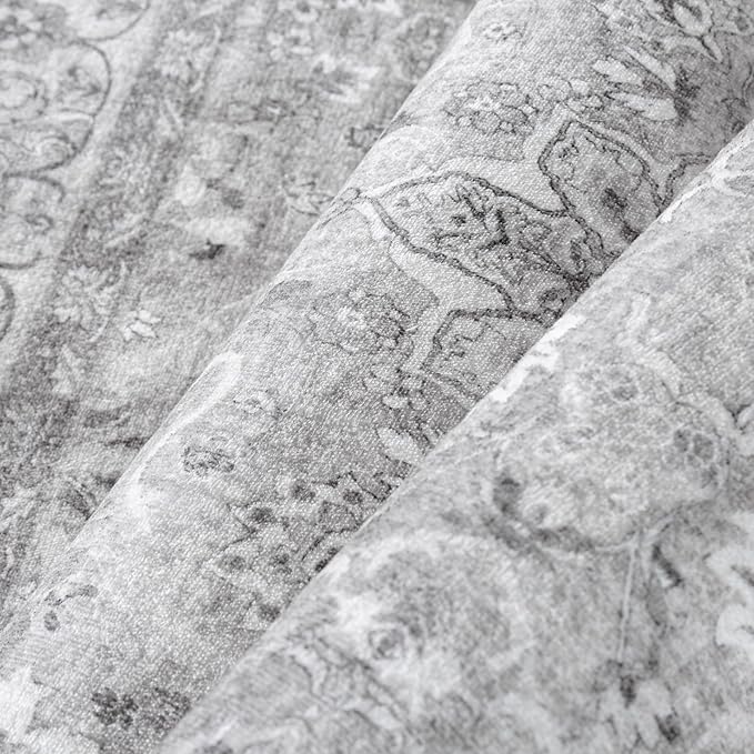 PureCozy Gray 2x3 Area Rug Entryway Washable Vintage Carpet Door Mat Small Indoor Non Slip Soft Low Pile Thin Stain Resistant Distressed Accent Throw Rug for Kitchen Bathroom Entrance Bedroom