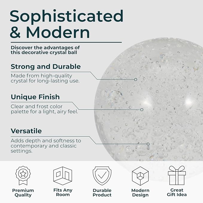 Glass Orb Ball Decorative Sphere – Paperweight Decorative Object for Desk, Shelf, or Tabletop, Living Room Placement, Bubble Design Home Decor Accent Adds Sculptural Interest – 4", Clear & Frost