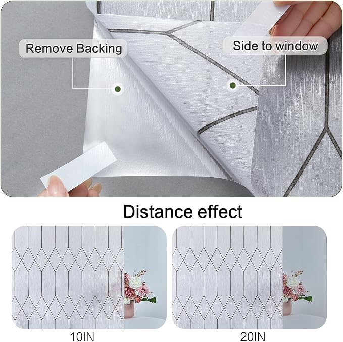 Windimiley Window Privacy Film Stained Glass Static Clings, Bathroom Frosted Leaded Decorative Window Stickers, UV Heat Blocking Opaque Removable for Home Door Coverings (23.6 x 78.5in,Rain)