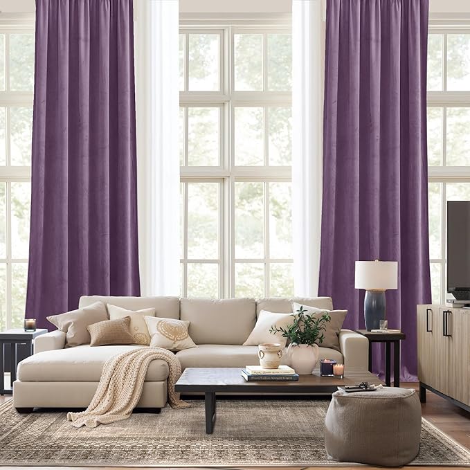 NICETOWN Lavender Purple Velvet Curtains 84 inches Long for Office Studio Office Infant, Thick and Smooth Classical Elegant Room Darkening Home Decor Window Treatments, 2 Pieces, 52" W by 84" L