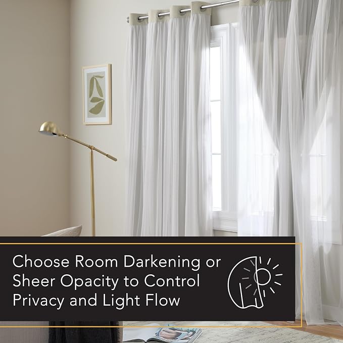TOWN & COUNTRY LUXE Talia Double Layer Indoor Curtains, Sheer and Room Darkening Blackout, Grommet Top, Energy Efficient, 2-Pack Set, 52"x84", Cloud Grey