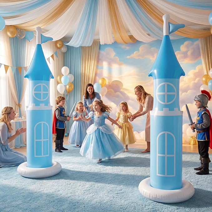 2 Pack 6.2 FT Birthday Party Decorations, Castle Inflatable Stand Castle Blow Up Yard Decorations for Indoor Outdoor Party Garden Supplies (Blue,Princess)